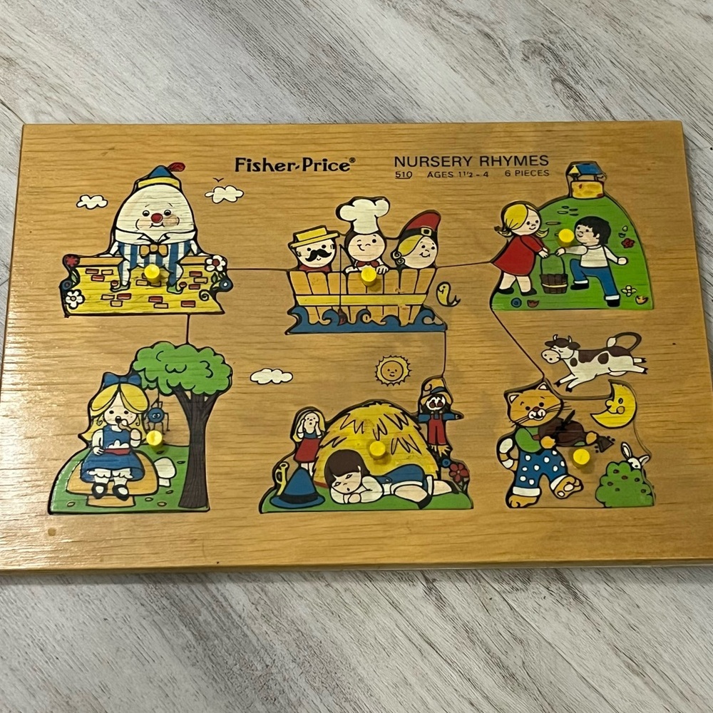 1970's Vintage Fisher-Price Nursery Rhymes Wooden Puzzle